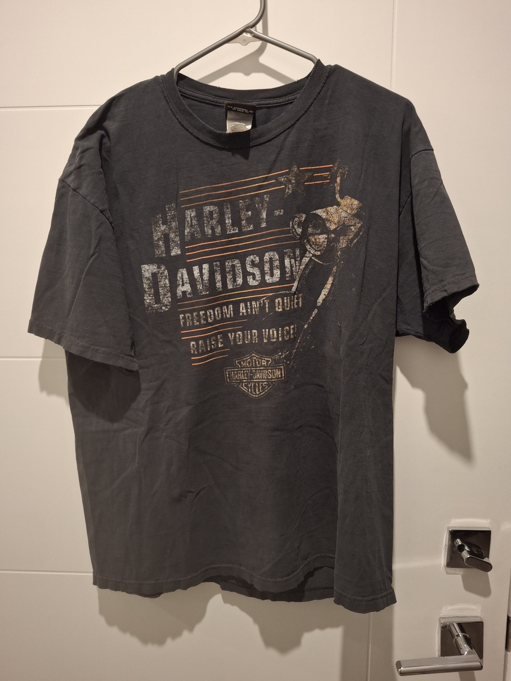 Harley-Davidson Black Graphic Short Sleeve Tee with Faded Orange Accents